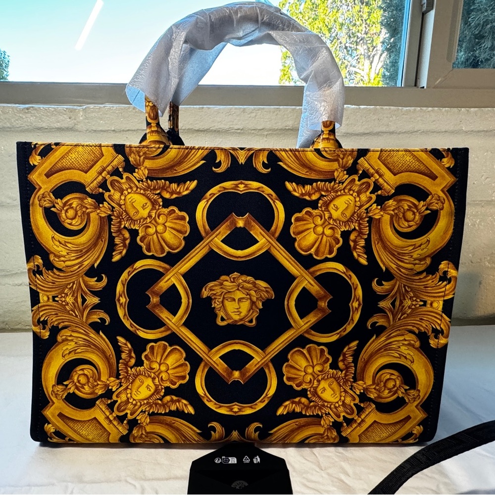 Versace Black and Gold Baroque Tote Bag